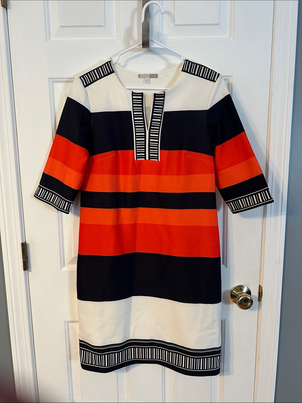 Signature Navy, Orange & White Striped Shift Dress
